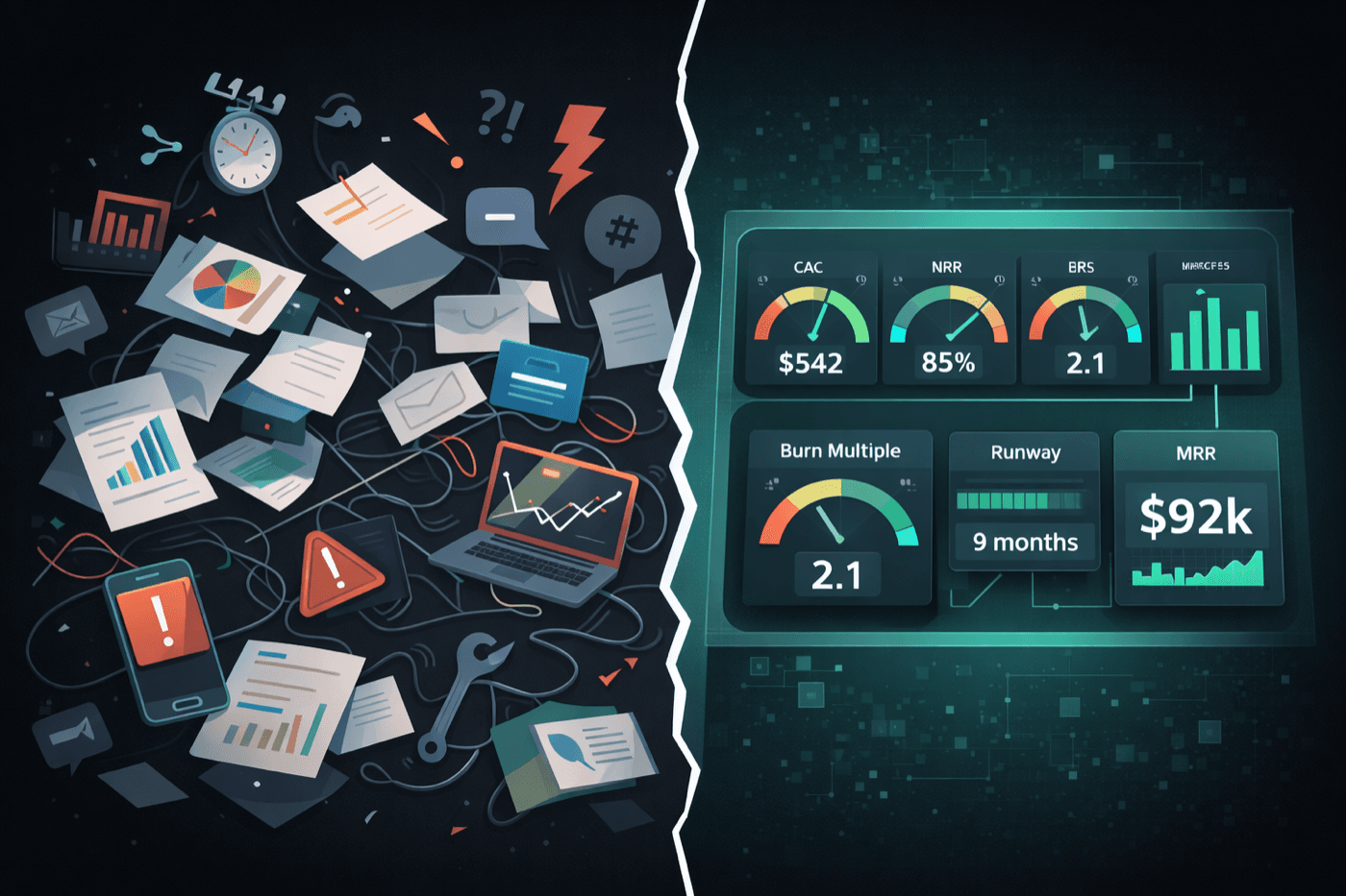 Comparison of financial chaos versus organized financial clarity