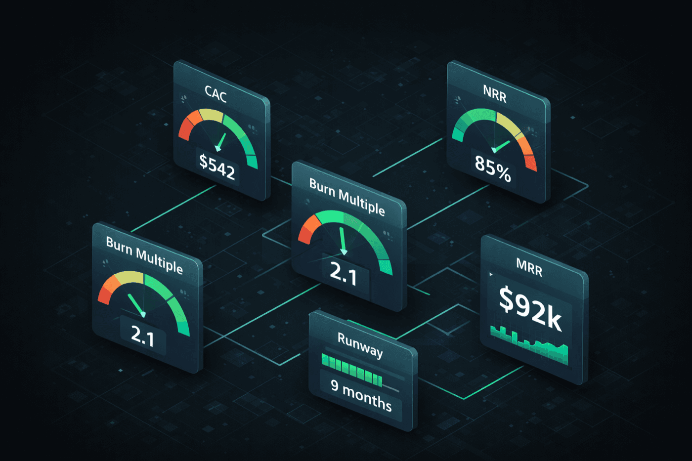 Five key Series A financial metrics dashboard visualization