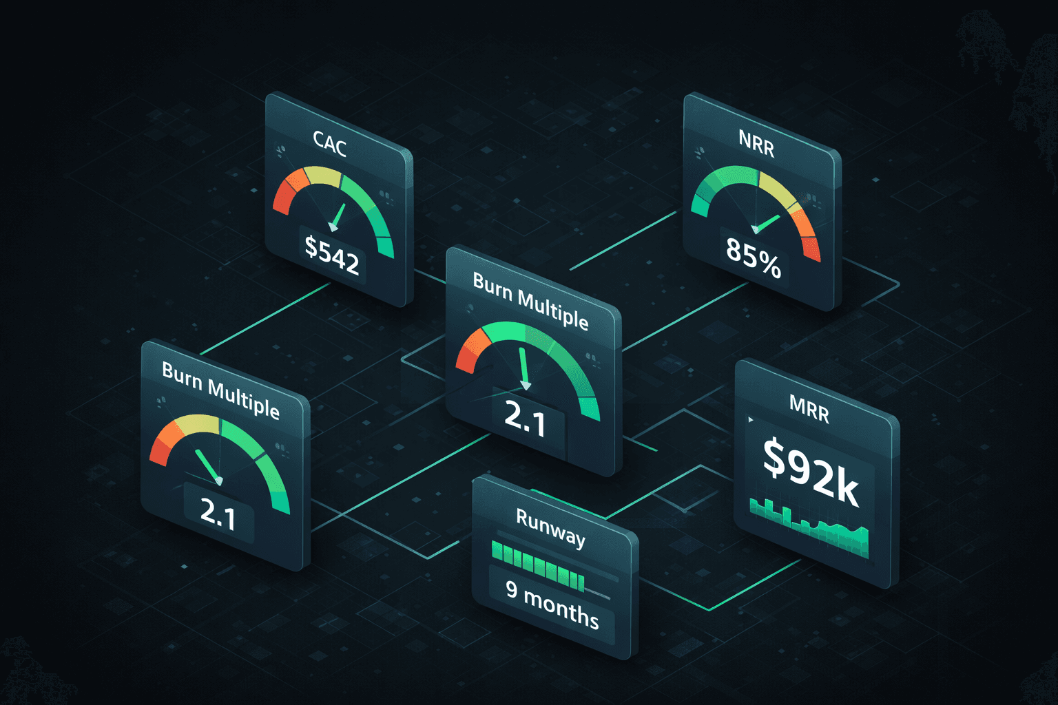 Five key Series A financial metrics dashboard visualization