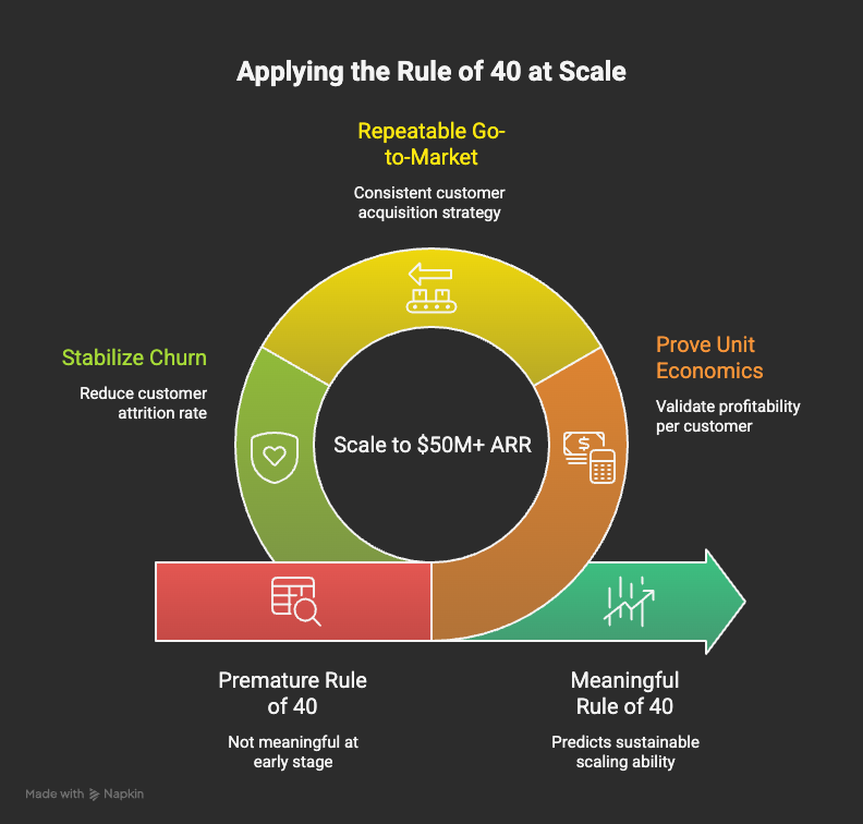 Chart showing how to apply the Rule of 40 to evaluate SaaS performance